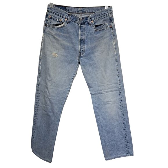 VIntage Levis 501 Jeans 90s Mens Actual 31 Tagged 33 Button Fly Distressed Fraye - Picture 4 of 15